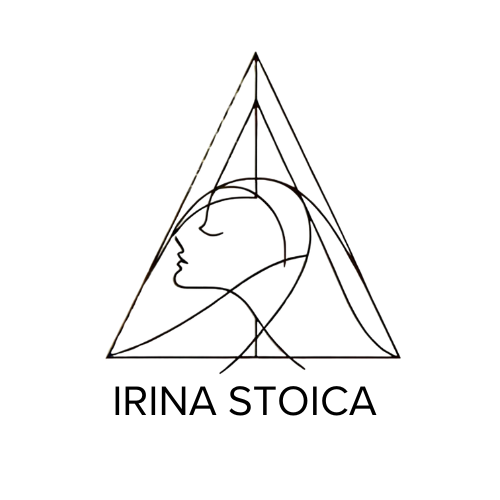 A minimalist geometric illustration: a triangle featuring a human face profile and a crescent shape, seamlessly blending elements of arhitectura and selfdezign.